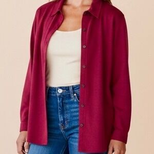 Koret City Blues Petites Burgundy Faux Suede Button Down Shirt Womens 10 327C594